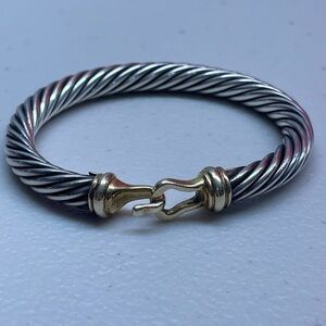 David Yurman Buckle Bracelet in 925 Sterling Silver w 14K Yellow Gold Cable